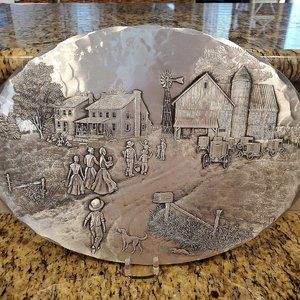 Wendell August Forge Tray Trivet Amish Farm Scene Hammered Aluminum Handmade